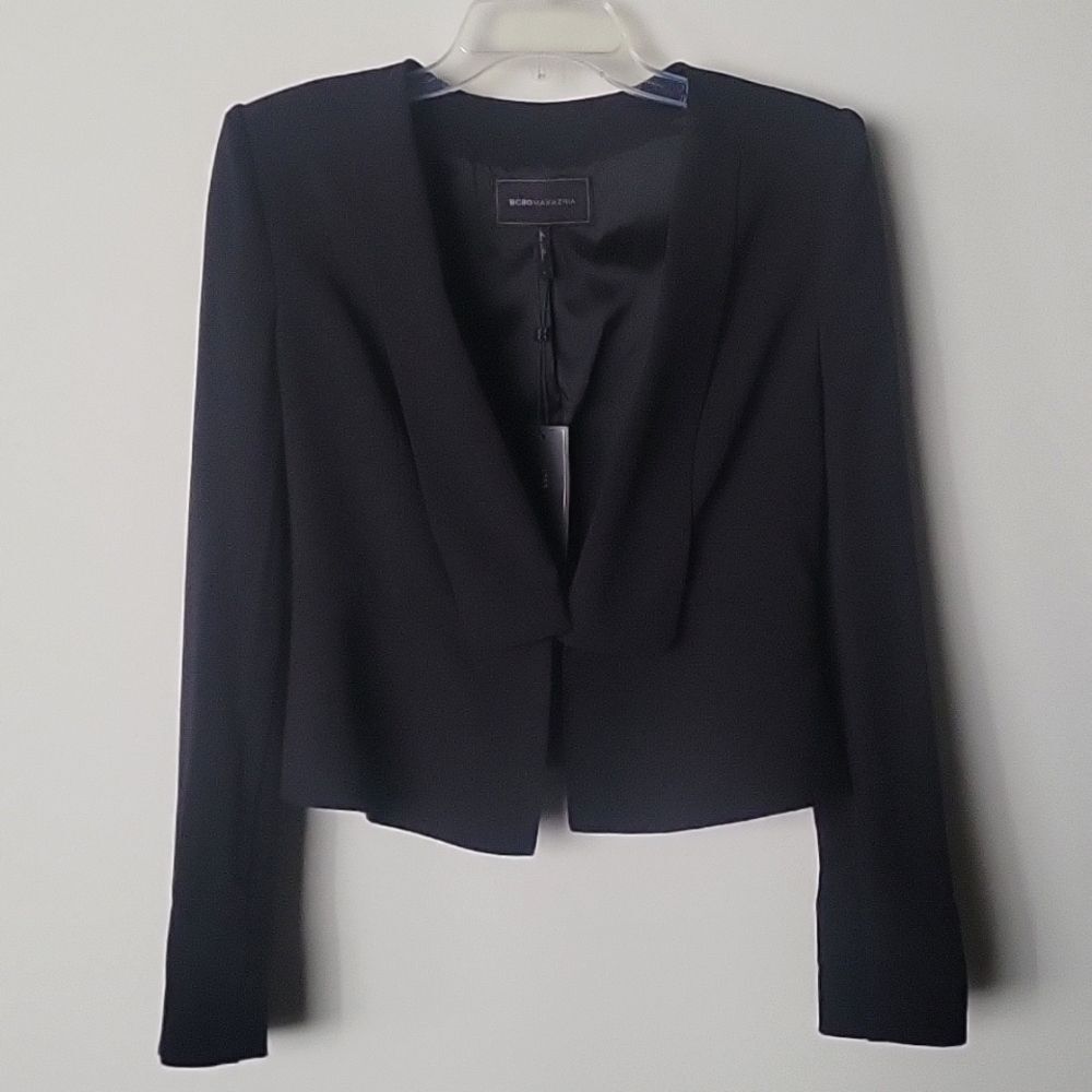 NWT BCBG Max Azria Black Penn Blazer Jacket Sz S Peplum Crop Feminine Luxury - Picture 4 of 10